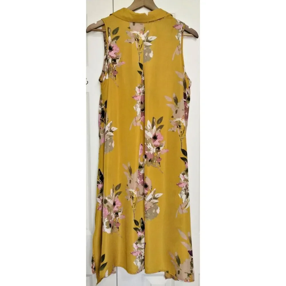 Women's Mlle Gabrielle Golden Floral High-Low Buttondown Sleeveless Dress (Med) - Picture 4 of 6
